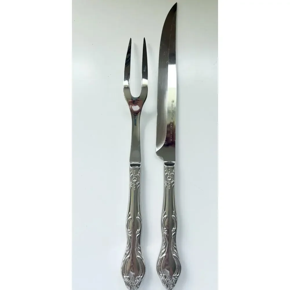 Princess House Gourmet Stainless Steel Carving Set Knife & Fork Braums Pattern